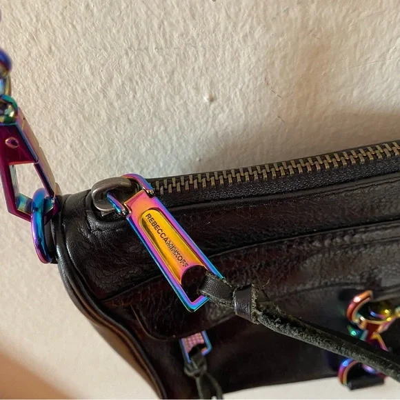 Rebecca Minkoff Black Leather Bag with Rainbow Oil Slick Hardware - Picture 6 of 14